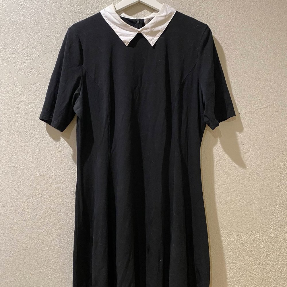Wednesday Addams Dress. Black Shift Dress with White Collar Detail